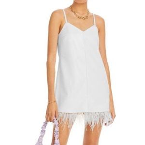 Feather Trim Vegan Leather Slip dress